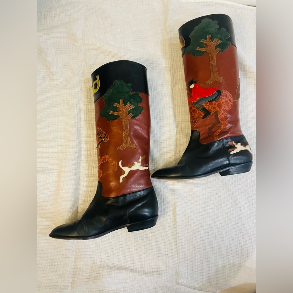 RARE Beverly Feldman Leather & Suede Appliqué Tall Riding Equestrian Boots - Picture 4 of 16